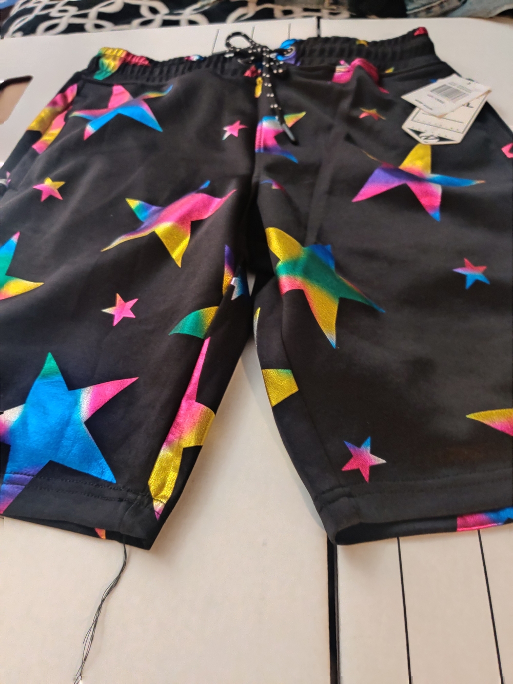 DRILL Men's Black Multicolor Star Print Drawstring Elastic Waist Shorts L
